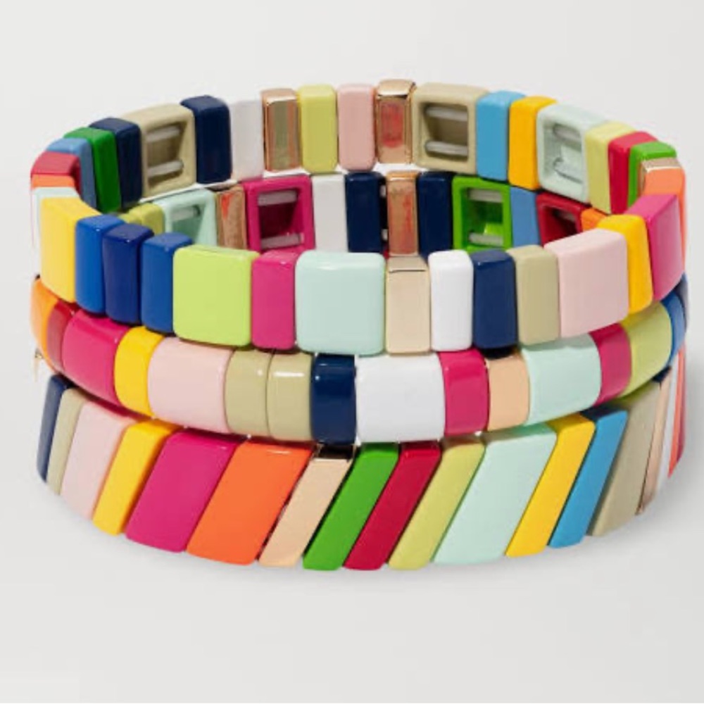 Fruit stripe set of enamel and gold plated bracelets